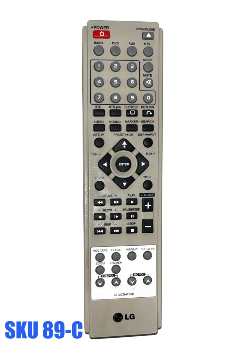 CONTROL REMOTO ORIGINAL PARA TEATRO EN CASA LG / NUMERO DE PARTE 6710CDAT06D / MODELO LH-T252 / COMPATIBLES PARA LOS MODELOS DVT654 / LH-E750SG / LH-T254SC / LH-T257SL / LH-T553 / Z37LZ5D / ZHD311